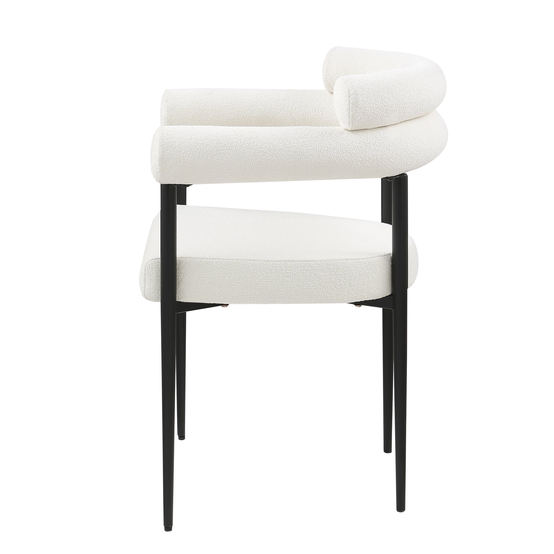 Woker Dining Chairs Set Of 2, Mid Century Modern Dining Chairs, Kitchen Dining Room Chairs, Round Boucle Backrest Sherpa Dining Chair With Black Metal Legs Iron White Black Dining Room Foam Round Dining Chairs Foam Metal