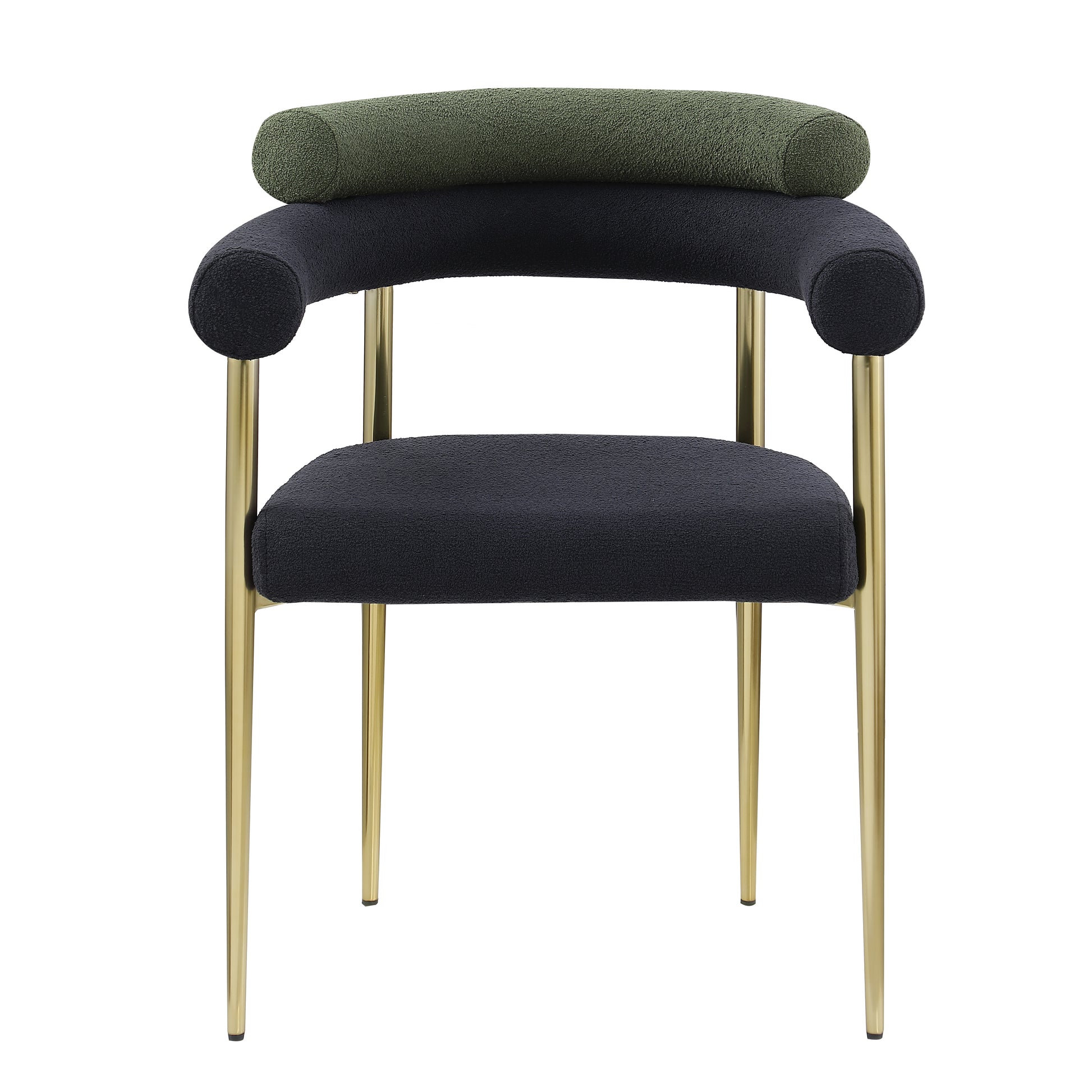 Woker Dining Chairs Set Of 2, Mid Century Modern Dining Chairs, Kitchen Dining Room Chairs, Round Boucle Backrest Sherpa Dining Chair With Brushed Bronze Metal Legs Iron Dark Green Black Dining Room Foam Round Dining Chairs Foam Metal