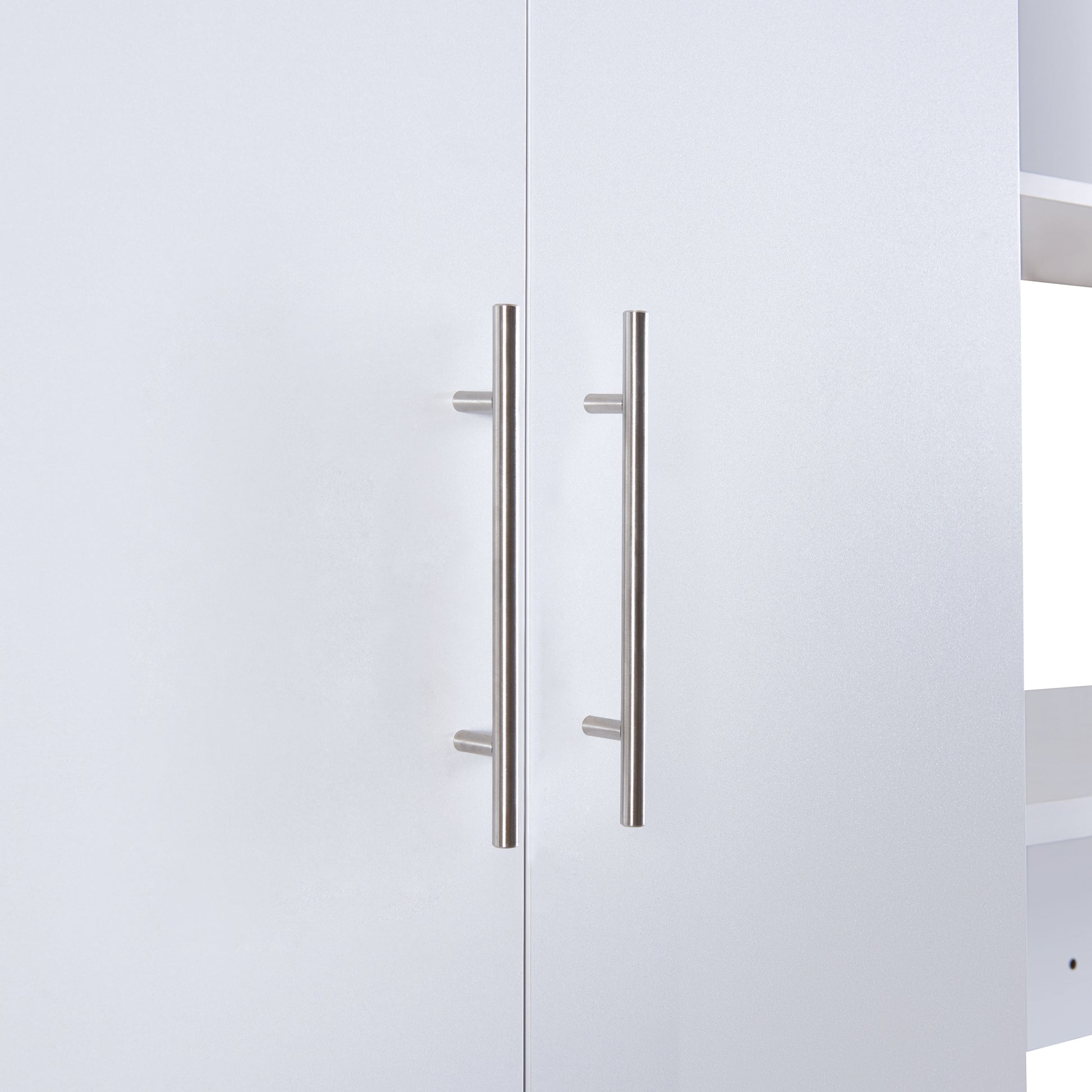 Twin Size Murphy Bed With Open Shelves And Storage Drawers,Built In Wardrobe And Table, White Twin White Solid Wood Mdf