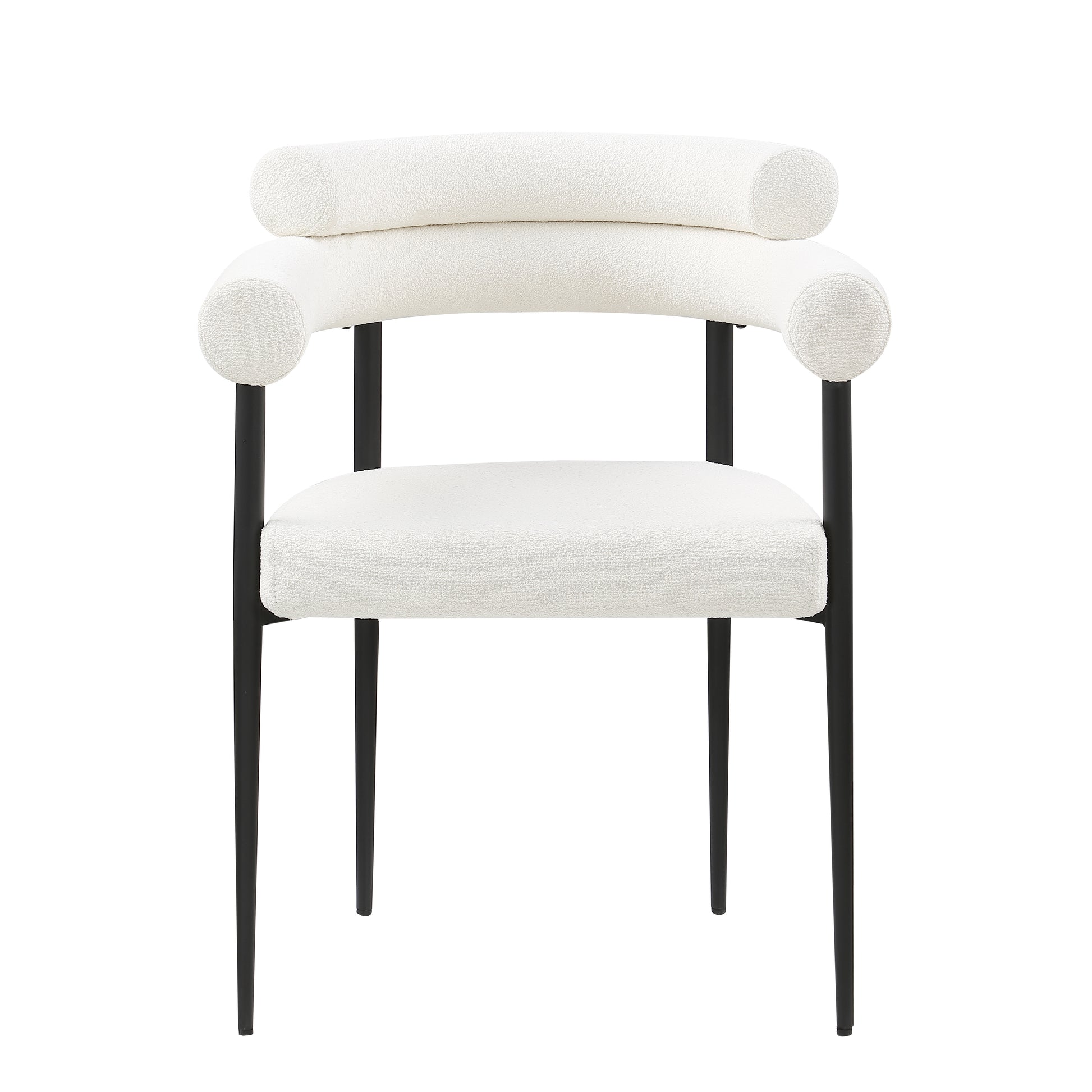 Woker Dining Chairs Set Of 2, Mid Century Modern Dining Chairs, Kitchen Dining Room Chairs, Round Boucle Backrest Sherpa Dining Chair With Black Metal Legs Iron White Black Dining Room Foam Round Dining Chairs Foam Metal