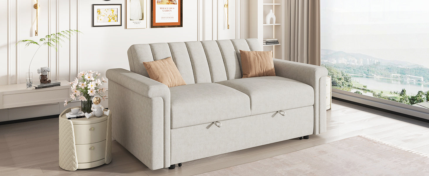 Convertible Soft Cushion Sofa Pull Bed ,For Two People To Sit On Beige Polyester
