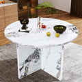 Round Dining Table For 4 6, 47 Inch Modern Kitchen Faux Marble Table Small Dinner Table Mdf Kitchen Dinning Table For Cafe Restaurant Wine Bar Home Office Conference Only Table White Modern Mdf