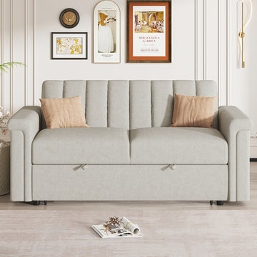 Convertible Soft Cushion Sofa Pull Bed ,For Two People To Sit On Beige Polyester