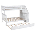 Twin Over Full Bunk Bed With Twin Size Trundle, Storage And Guard Rail For Bedroom, Dorm, For Adults, White Old Sku :Lt000119Aak Twin White Solid Wood
