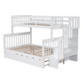 Twin Over Full Bunk Bed With Twin Size Trundle, Storage And Guard Rail For Bedroom, Dorm, For Adults, White Old Sku :Lt000119Aak Twin White Solid Wood
