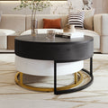 Modern Round Lift Top Nesting Coffee Tables With 2 Drawers White & Black White Black Mdf