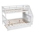 Twin Over Full Bunk Bed With Twin Size Trundle, Storage And Guard Rail For Bedroom, Dorm, For Adults, White Old Sku :Lt000119Aak Twin White Solid Wood