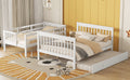 Twin Over Full Bunk Bed With Twin Size Trundle, Storage And Guard Rail For Bedroom, Dorm, For Adults, White Old Sku :Lt000119Aak Twin White Solid Wood