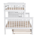 Twin Over Full Bunk Bed With Twin Size Trundle, Storage And Guard Rail For Bedroom, Dorm, For Adults, White Old Sku :Lt000119Aak Twin White Solid Wood