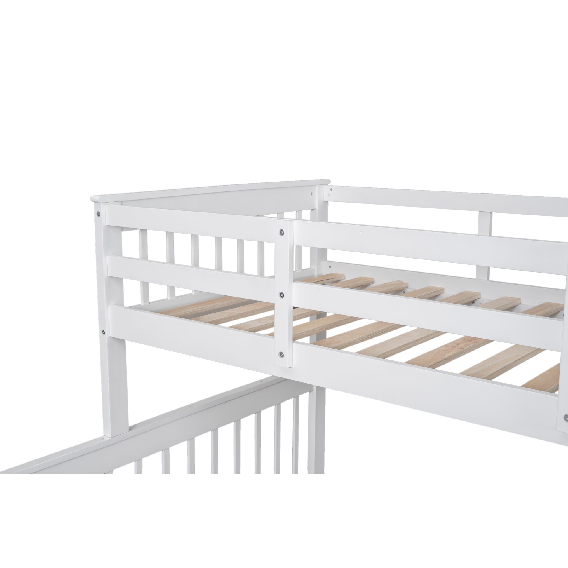 Twin Over Full Bunk Bed With Twin Size Trundle, Storage And Guard Rail For Bedroom, Dorm, For Adults, White Old Sku :Lt000119Aak Twin White Solid Wood