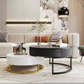 Modern Round Lift Top Nesting Coffee Tables With 2 Drawers White & Black White Black Mdf