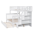 Twin Over Full Bunk Bed With Twin Size Trundle, Storage And Guard Rail For Bedroom, Dorm, For Adults, White Old Sku :Lt000119Aak Twin White Solid Wood