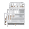 Twin Over Full Bunk Bed With Twin Size Trundle, Storage And Guard Rail For Bedroom, Dorm, For Adults, White Old Sku :Lt000119Aak Twin White Solid Wood