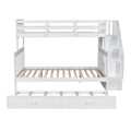 Twin Over Full Bunk Bed With Twin Size Trundle, Storage And Guard Rail For Bedroom, Dorm, For Adults, White Old Sku :Lt000119Aak Twin White Solid Wood