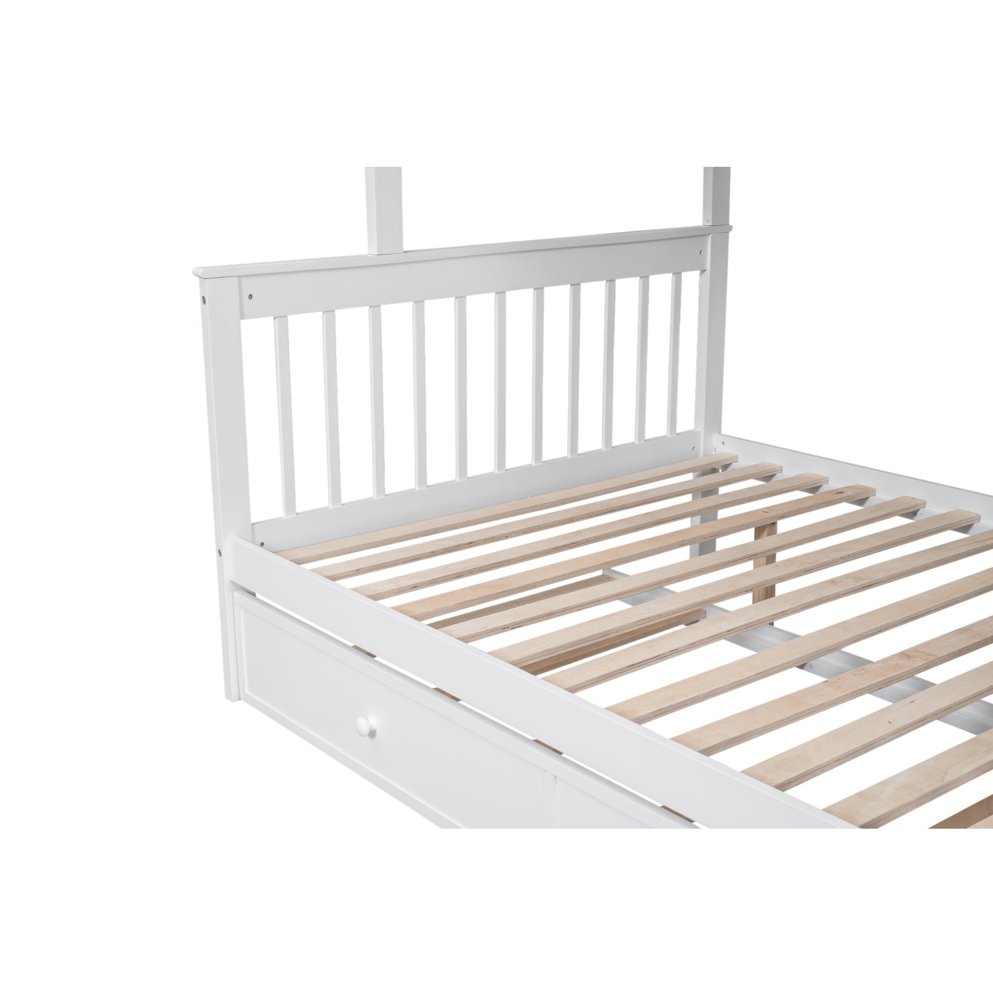 Twin Over Full Bunk Bed With Twin Size Trundle, Storage And Guard Rail For Bedroom, Dorm, For Adults, White Old Sku :Lt000119Aak Twin White Solid Wood