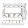 Twin Over Full Bunk Bed With Twin Size Trundle, Storage And Guard Rail For Bedroom, Dorm, For Adults, White Old Sku :Lt000119Aak Twin White Solid Wood