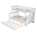 Twin Over Full Bunk Bed With Twin Size Trundle, Storage And Guard Rail For Bedroom, Dorm, For Adults, White Old Sku :Lt000119Aak Twin White Solid Wood