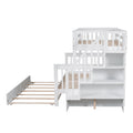Twin Over Full Bunk Bed With Twin Size Trundle, Storage And Guard Rail For Bedroom, Dorm, For Adults, White Old Sku :Lt000119Aak Twin White Solid Wood