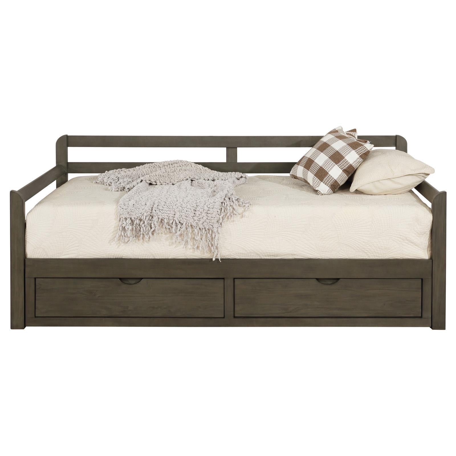 Grey 2 Drawer Daybed With Extension Trundle Box Spring Not Required Twin Xl Grey Wood Gray Bedroom Farmhouse,Rustic Pine Wood