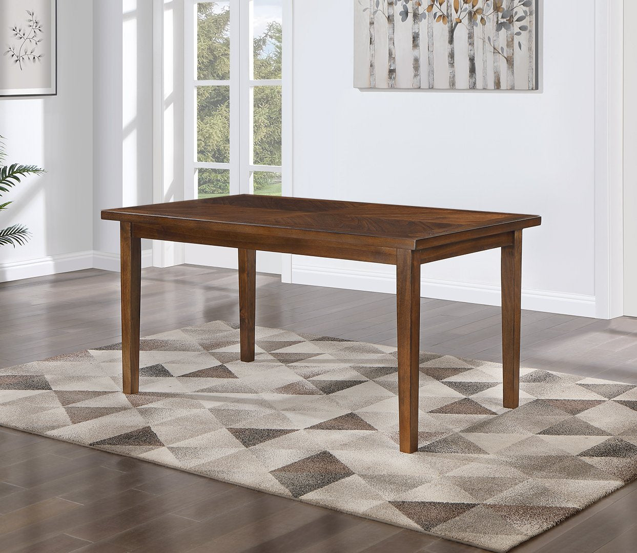 6 Piece Dining Set With Bench, Brown Cherry Brown Rubber Wood