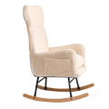 Modern Rocking Chair With High Backrest,Teddy Material Comfort Arm Rocker, Lounge Armchair For Living Room Beige Cotton Metal