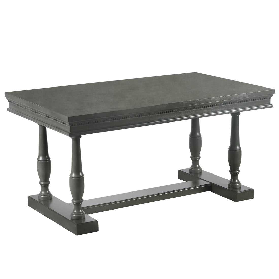 7 Piece Dining Table With 4 Trestle Base And 6 Upholstered Chairs With Slightly Curve And Ergonomic Seat Back Gray Upholstered Chair Wood Gray Seats 6 Wood Dining Room Distressed Finish American Design,Antique Trestle Rectangular Dining Table With Chair