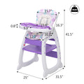 Convertible High Chair For Babies, Booster Seat With Safety Belt Feeding Tray, Toddler Chair And Table Set, Purple And White Purple Polypropylene