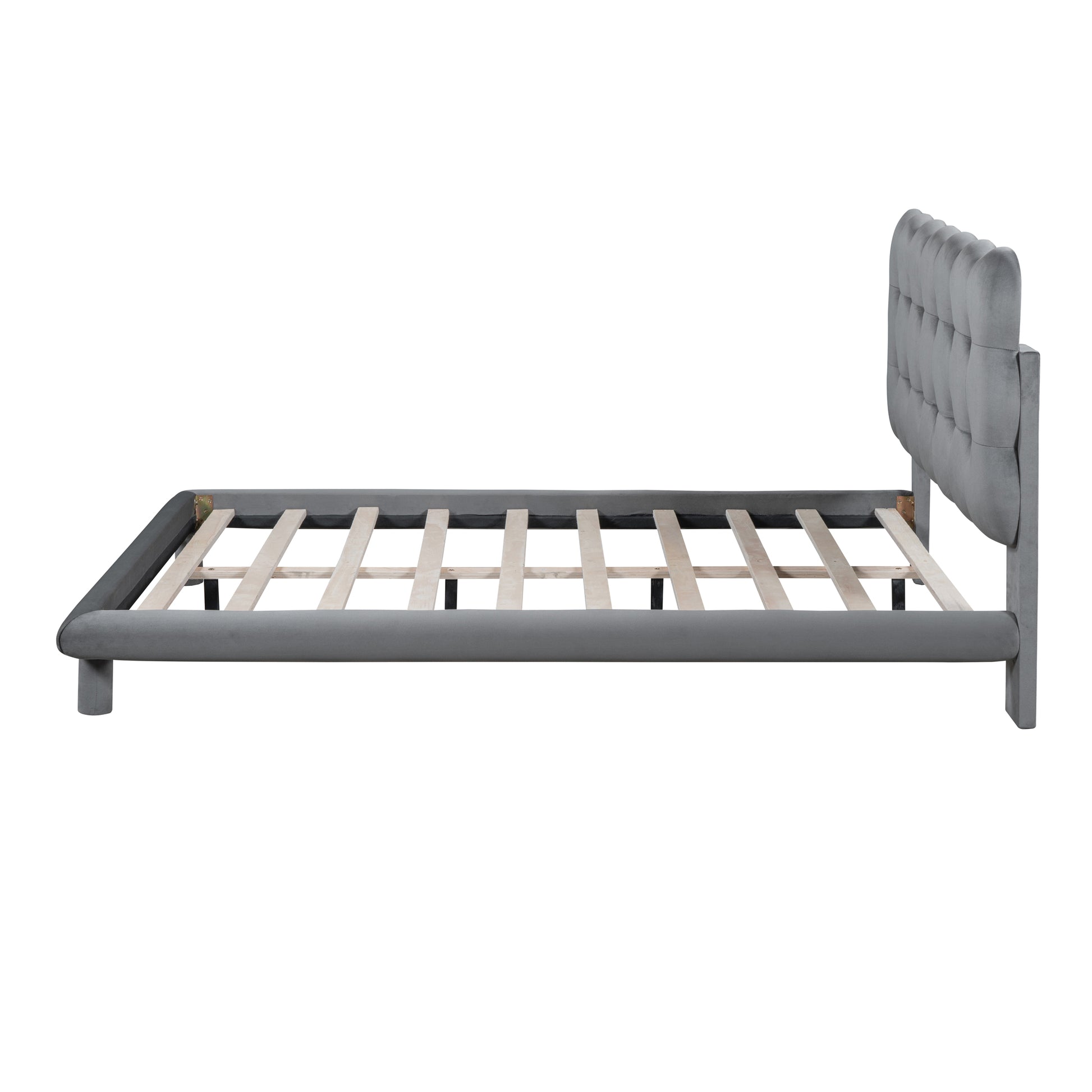 Full Size Velvet Platform Bed With Led Frame, Thick & Soft Fabric And Button Tufted Design Headboard, Gray Gray Velvet