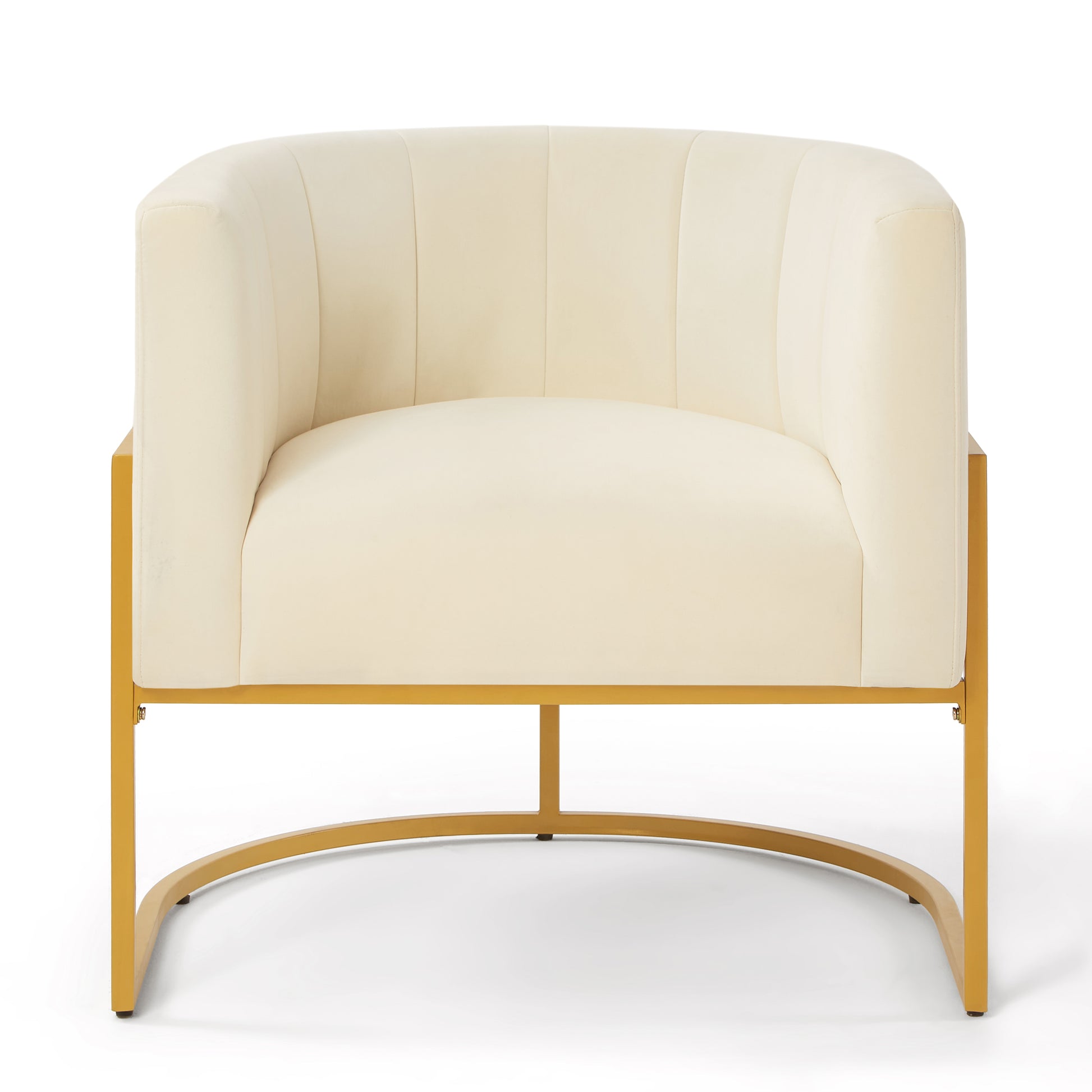 Upholstered Velvet Accent Chair With Golden Metal Stand,Mid Century Living Room Leisure Chair With Curve Backrest Cream Cream Primary Living Space Modern Foam Velvet