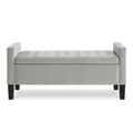 Upholstered Tufted Button Storage Bench With Nails Trim,Entryway Living Room Soft Padded Seat With Armrest,Bed Bench Gray Armrest Gray Espresso Primary Living Space Velvet Solid American Design Rubberwood Wood Internal Storage Foam Velvet