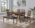 6 Piece Dining Set With Bench, Brown Cherry Brown Rubber Wood