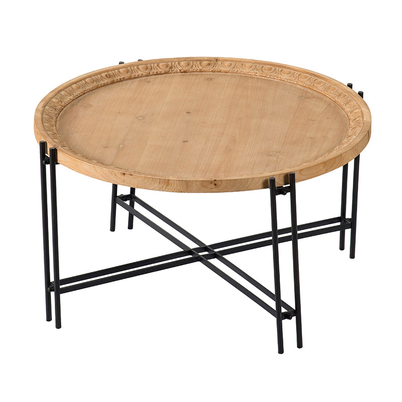 D32" X 18" Farmhouse Round Wooden Round Coffee Table With Metal Legs Black Brown Wood Metal