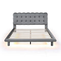 Queen Size Velvet Platform Bed With Led Frame, Thick & Soft Fabric And Button Tufted Design Headboard, Gray Gray Velvet