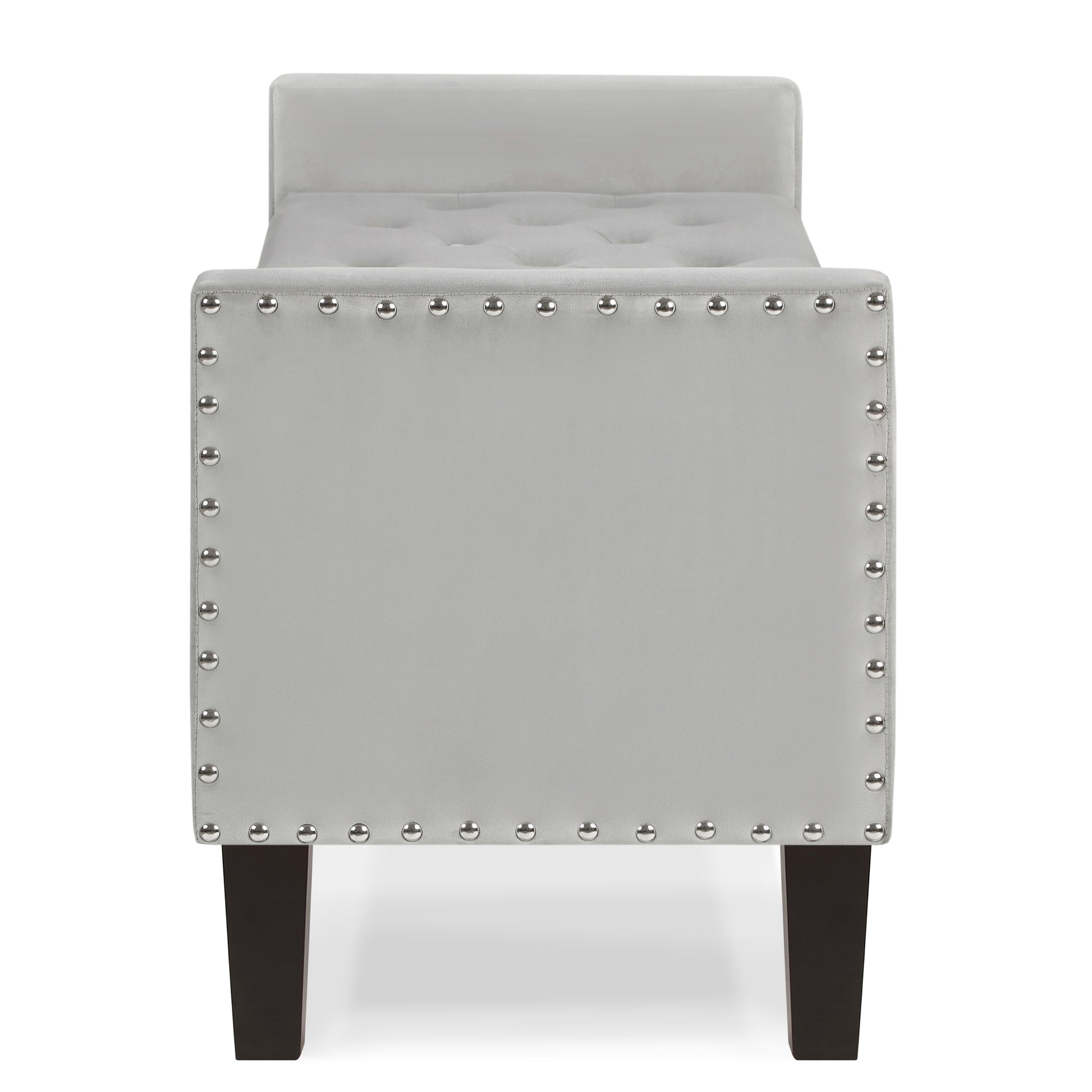 Upholstered Tufted Button Storage Bench With Nails Trim,Entryway Living Room Soft Padded Seat With Armrest,Bed Bench Gray Armrest Gray Espresso Primary Living Space Velvet Solid American Design Rubberwood Wood Internal Storage Foam Velvet