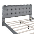 Queen Size Velvet Platform Bed With Led Frame, Thick & Soft Fabric And Button Tufted Design Headboard, Gray Gray Velvet