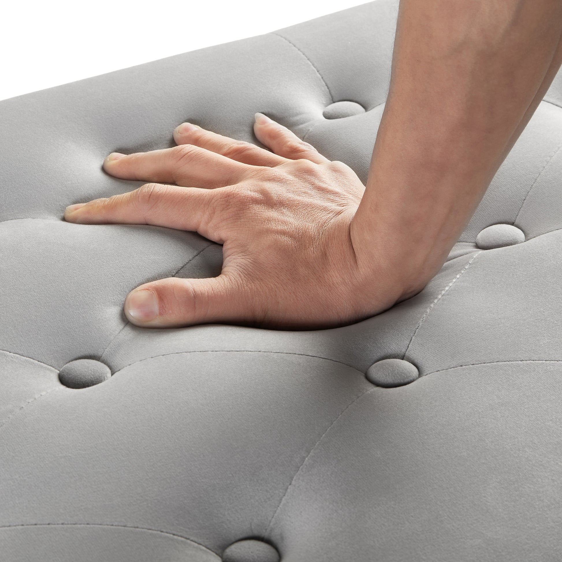 Upholstered Tufted Button Storage Bench With Nails Trim,Entryway Living Room Soft Padded Seat With Armrest,Bed Bench Gray Armrest Gray Espresso Primary Living Space Velvet Solid American Design Rubberwood Wood Internal Storage Foam Velvet