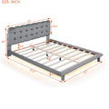 Queen Size Velvet Platform Bed With Led Frame, Thick & Soft Fabric And Button Tufted Design Headboard, Gray Gray Velvet