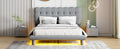 Queen Size Velvet Platform Bed With Led Frame, Thick & Soft Fabric And Button Tufted Design Headboard, Gray Gray Velvet