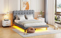 Queen Size Velvet Platform Bed With Led Frame, Thick & Soft Fabric And Button Tufted Design Headboard, Gray Gray Velvet