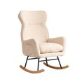 Modern Rocking Chair With High Backrest,Teddy Material Comfort Arm Rocker, Lounge Armchair For Living Room Beige Cotton Metal