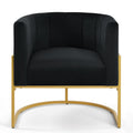 Upholstered Velvet Accent Chair With Golden Metal Stand,Mid Century Living Room Leisure Chair With Curve Backrest Black Black Primary Living Space Modern Foam Velvet