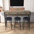 3 Drawer Long Dining Table Set With Power Outlets, Bar Kitchen Table Set With Circular Pu Stools, Easy Assemble, Brown Gray Table Black Stool Upholstered Chair Wood Black Metal Dining Table With Chair Mdf Metal
