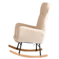 Modern Rocking Chair With High Backrest,Teddy Material Comfort Arm Rocker, Lounge Armchair For Living Room Beige Cotton Metal
