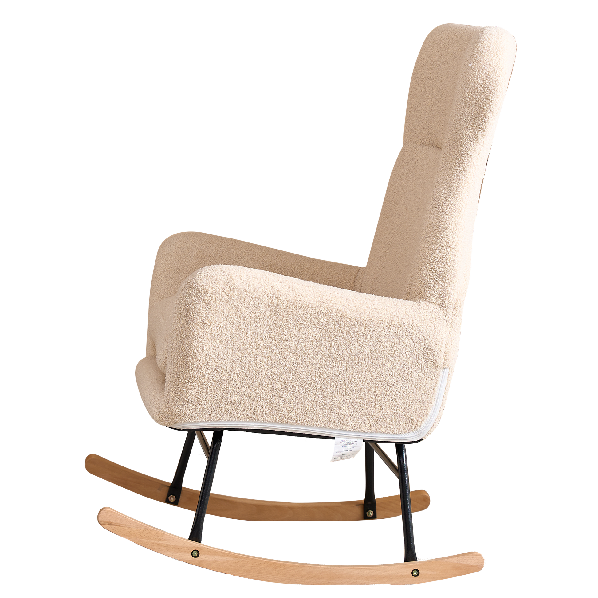Modern Rocking Chair With High Backrest,Teddy Material Comfort Arm Rocker, Lounge Armchair For Living Room Beige Cotton Metal