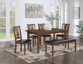 6 Piece Dining Set With Bench, Brown Cherry Brown Rubber Wood
