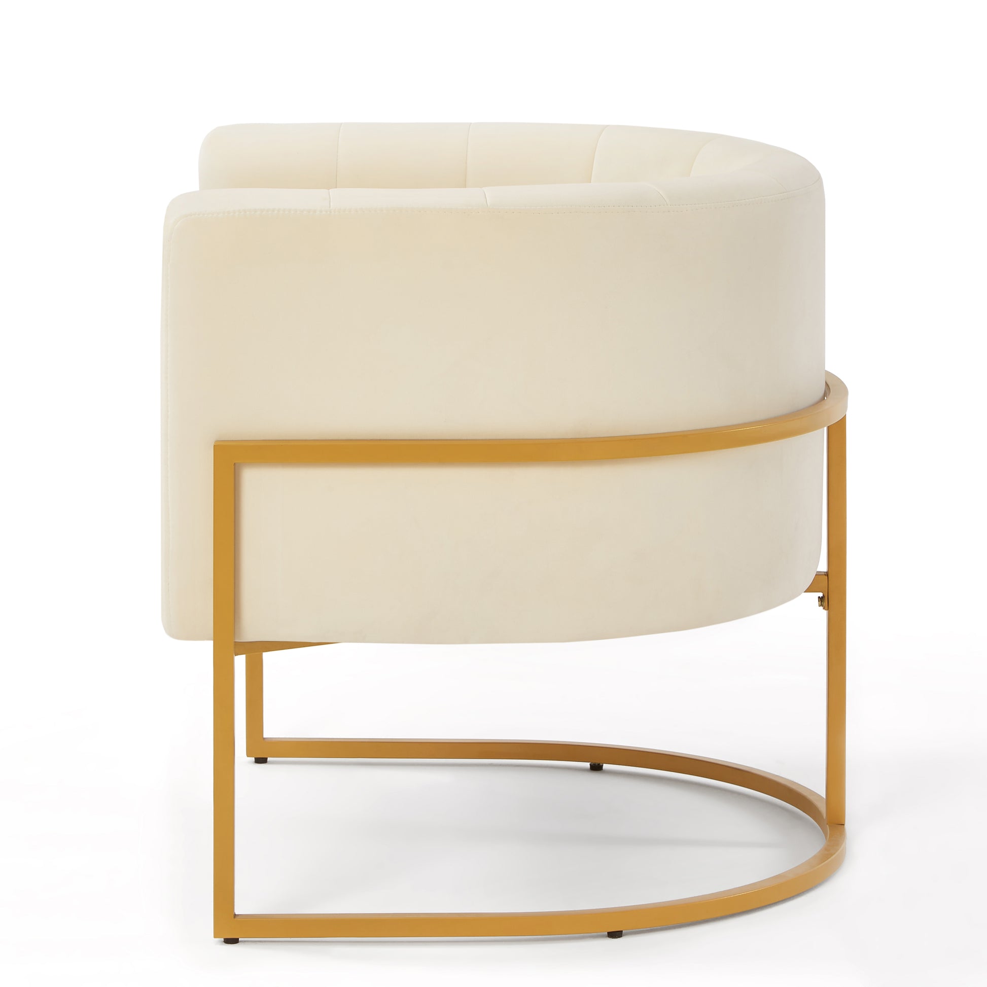 Upholstered Velvet Accent Chair With Golden Metal Stand,Mid Century Living Room Leisure Chair With Curve Backrest Cream Cream Primary Living Space Modern Foam Velvet