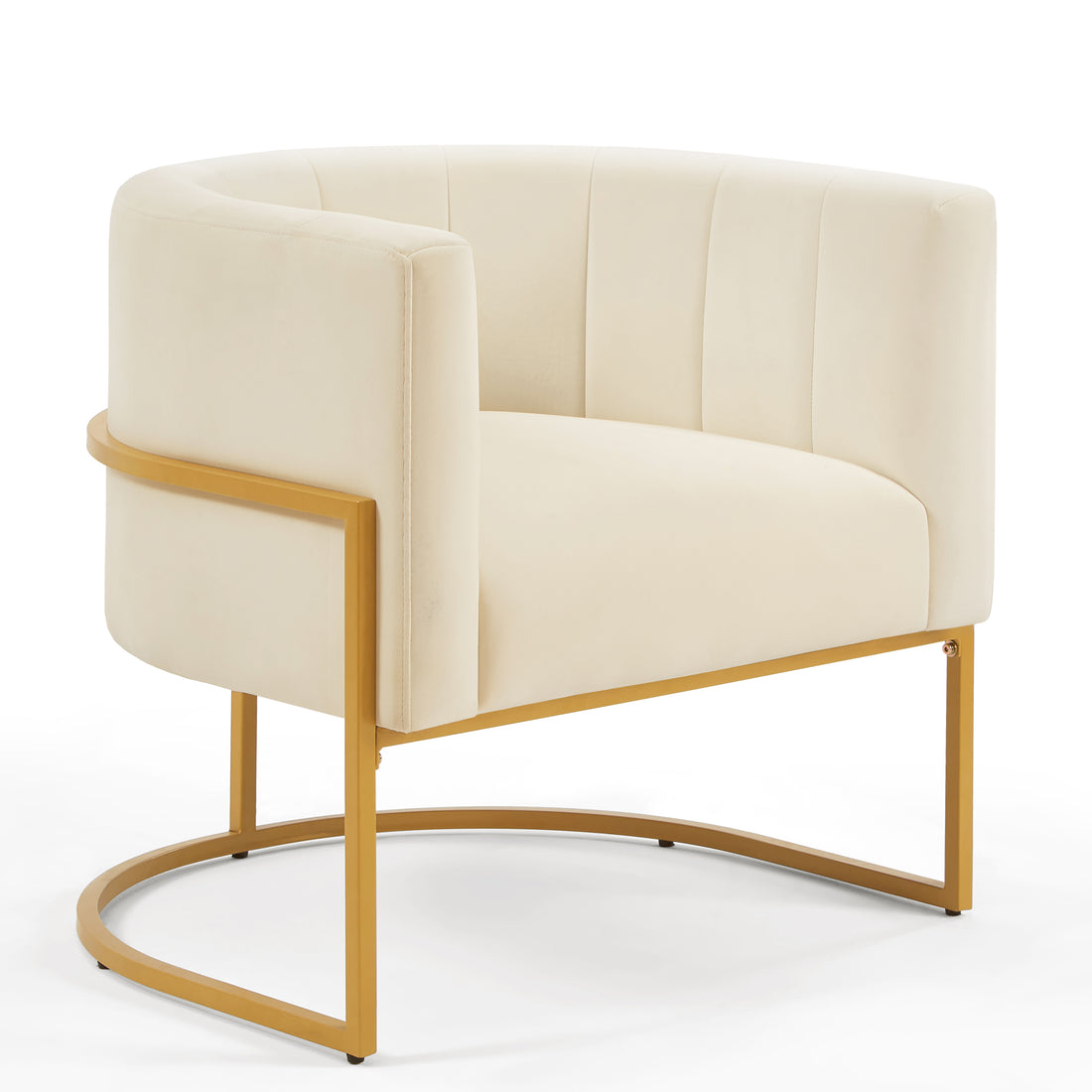 Upholstered Velvet Accent Chair With Golden Metal Stand,Mid Century Living Room Leisure Chair With Curve Backrest Cream Cream Primary Living Space Modern Foam Velvet