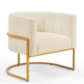 Upholstered Velvet Accent Chair With Golden Metal Stand,Mid Century Living Room Leisure Chair With Curve Backrest Cream Cream Primary Living Space Modern Foam Velvet