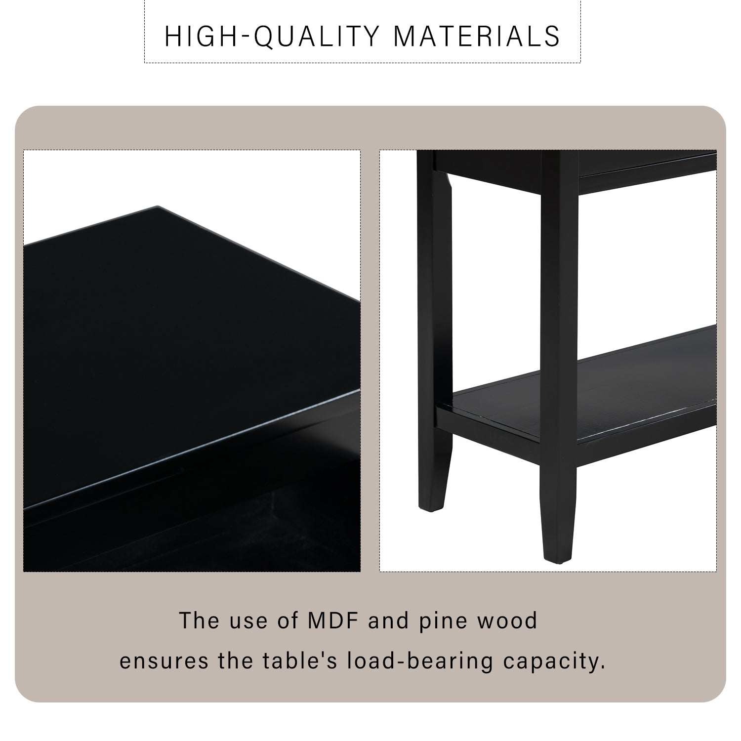 Contemporary 3 Drawer Console Table With 1 Shelf, Entrance Table For Entryway, Hallway, Living Room, Foyer, Corridor Black Solid Wood Mdf