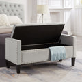 Upholstered Tufted Button Storage Bench With Nails Trim,Entryway Living Room Soft Padded Seat With Armrest,Bed Bench Gray Armrest Gray Espresso Primary Living Space Velvet Solid American Design Rubberwood Wood Internal Storage Foam Velvet